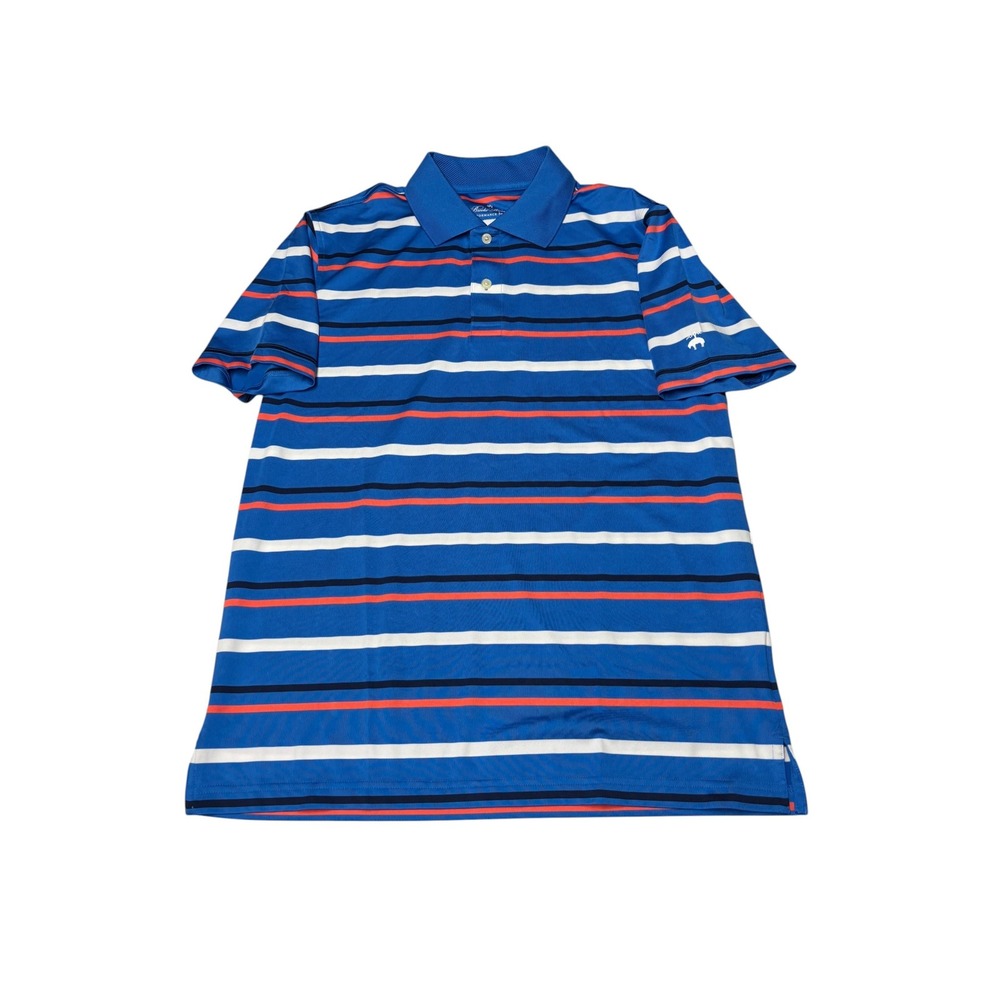 Brooks Brothers Performance Series Blue Striped Polo Shirt Mens Medium Logo